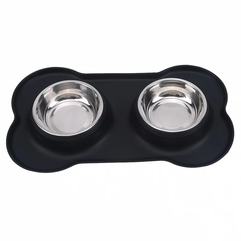 Title 7, Antislip Double Dog Bowl With Silicone Mat Dura...