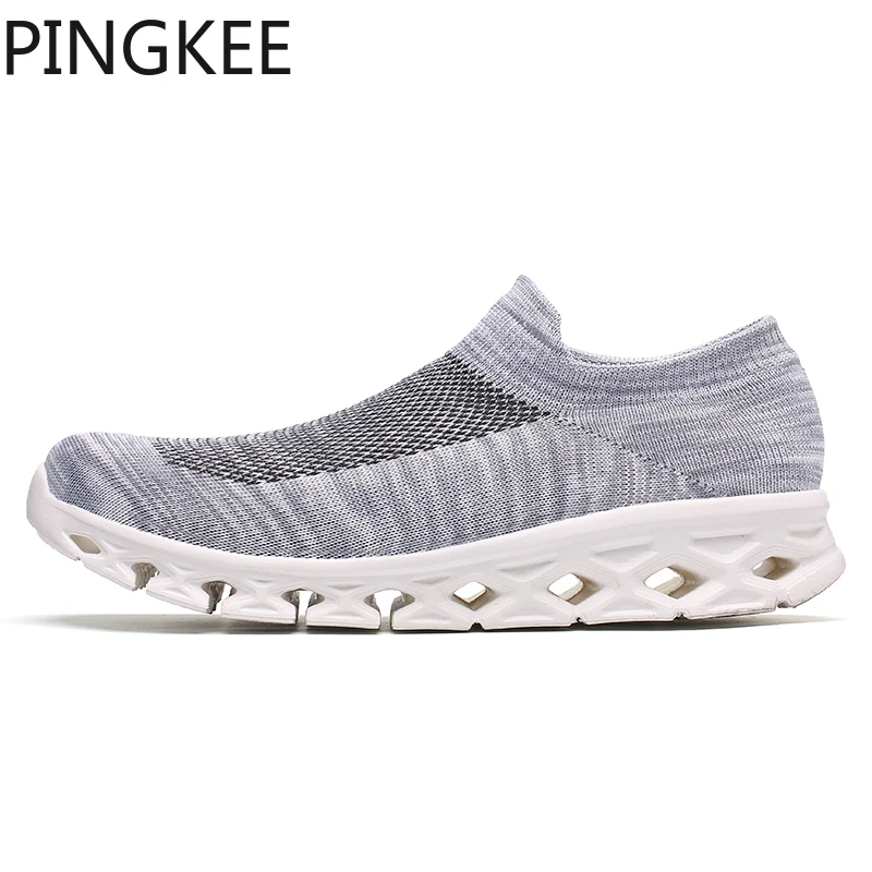 PINGKEE Pull On Sock Textile Upper Lacing Cage Springy Foam Sole Durable High Abrasion Rubber Running Men Mesh Shoes Sneakers