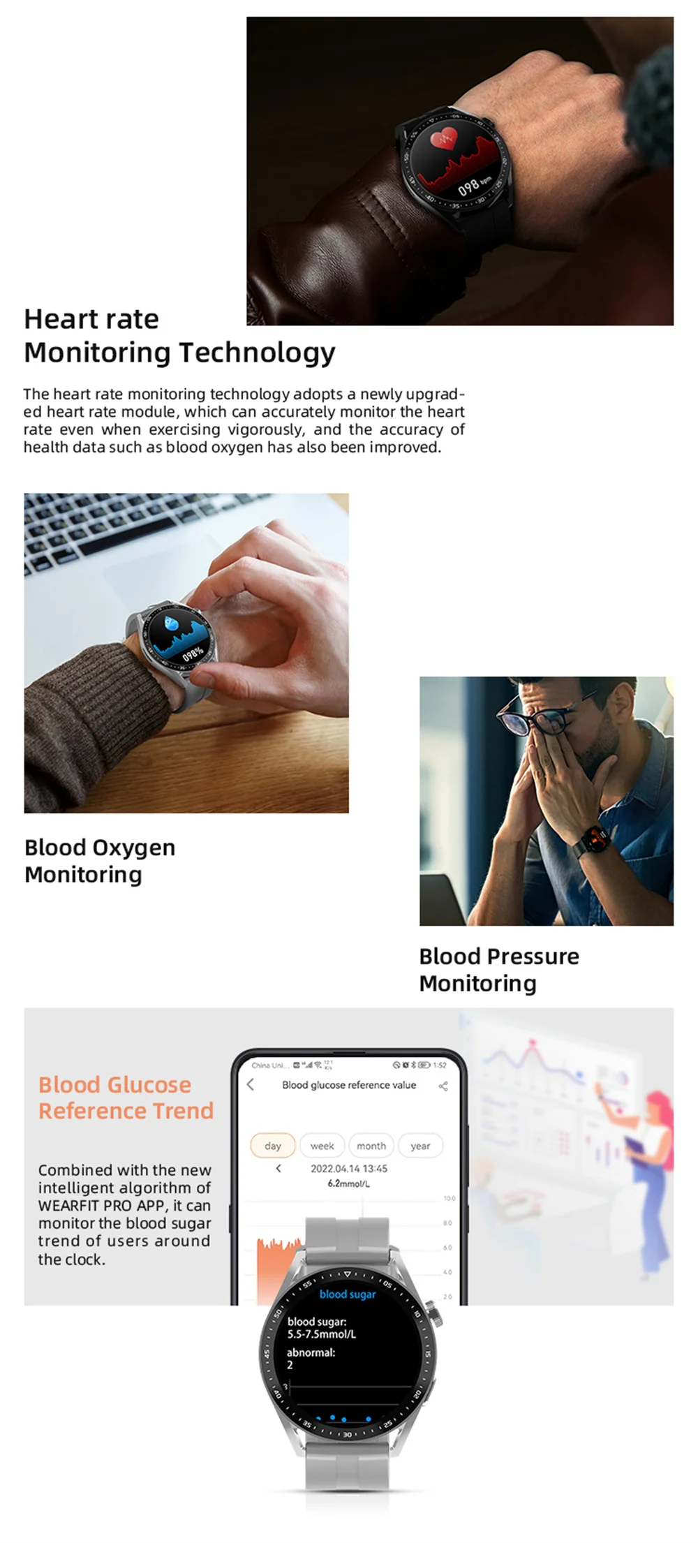 Smart Watch EC03 Pro Watch For Men Sports Fitness Blood Sugar Heart Rate Watch For Women Waterproof Watche For IOS Android Phone - ANKUX Tech Co., Ltd