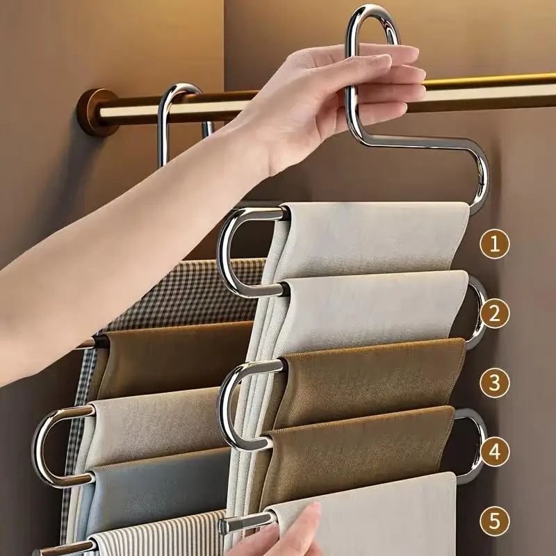 Five-layer stainless steel trouser rack,used for wardrobe storage, suitable jeans and trousers, space-saving design 3