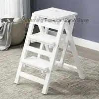 Solid Wood Foldable Step Stools Multi Functional Dual-use Simple Step Ladders for Home Folding Chair Stools Kitchen Furniture 3