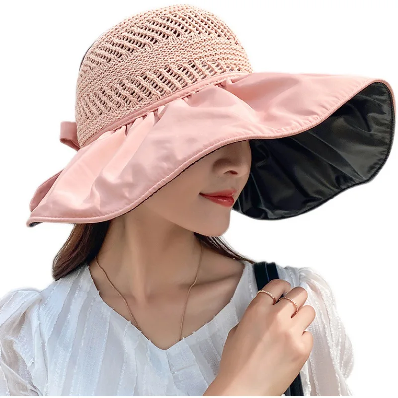 Hat Lady Summer Sunshine UV Hat Anti-ultraviolet Black Glue Empty Top Big Edge Cover Face Sunshade Beach Sun Protection Caps