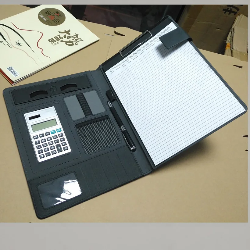 A4 PU Leather File Folder With Calculator Multifunction Office Supplies Organizer Manager Document bag Briefcase Padfolio Bags