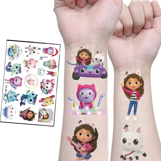 Gabby Dollhouse Tattoo Stickers Kids Favors Cats Stickers Birthday Party  Sticker Waterproof Baby Shower Party Girl Gift Supplies