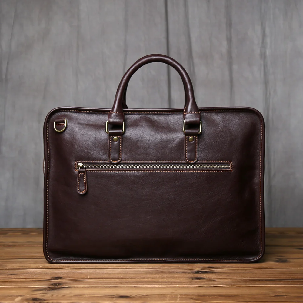 NZPJ Vintage Large Capacity Genuine Leather Men's Briefcase Top-Grain Cowhide Handbag Casual Business Bag  For 16-Inch Laptops