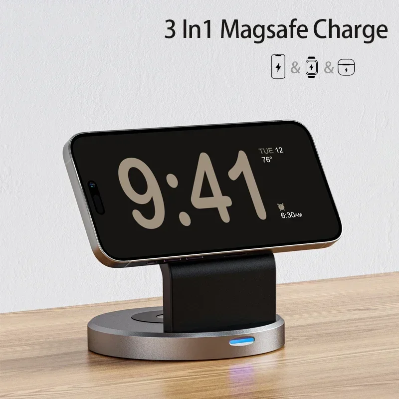 Soporte de cargador inalámbrico magnético 3 en 1 para iPhone 13, 14, 15 16 Pro Max, estación de carga rápida MagSafe iWatch AirPods