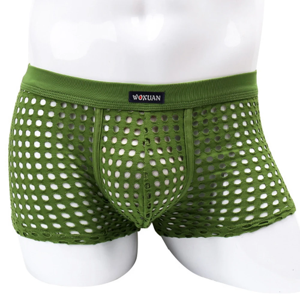 

Big Mesh Men's Sexy Fishnet Boxers Underwear Male Boxer Shorts Breathable Transparent Net Trunk Underpant Low Waist Sport Shorts