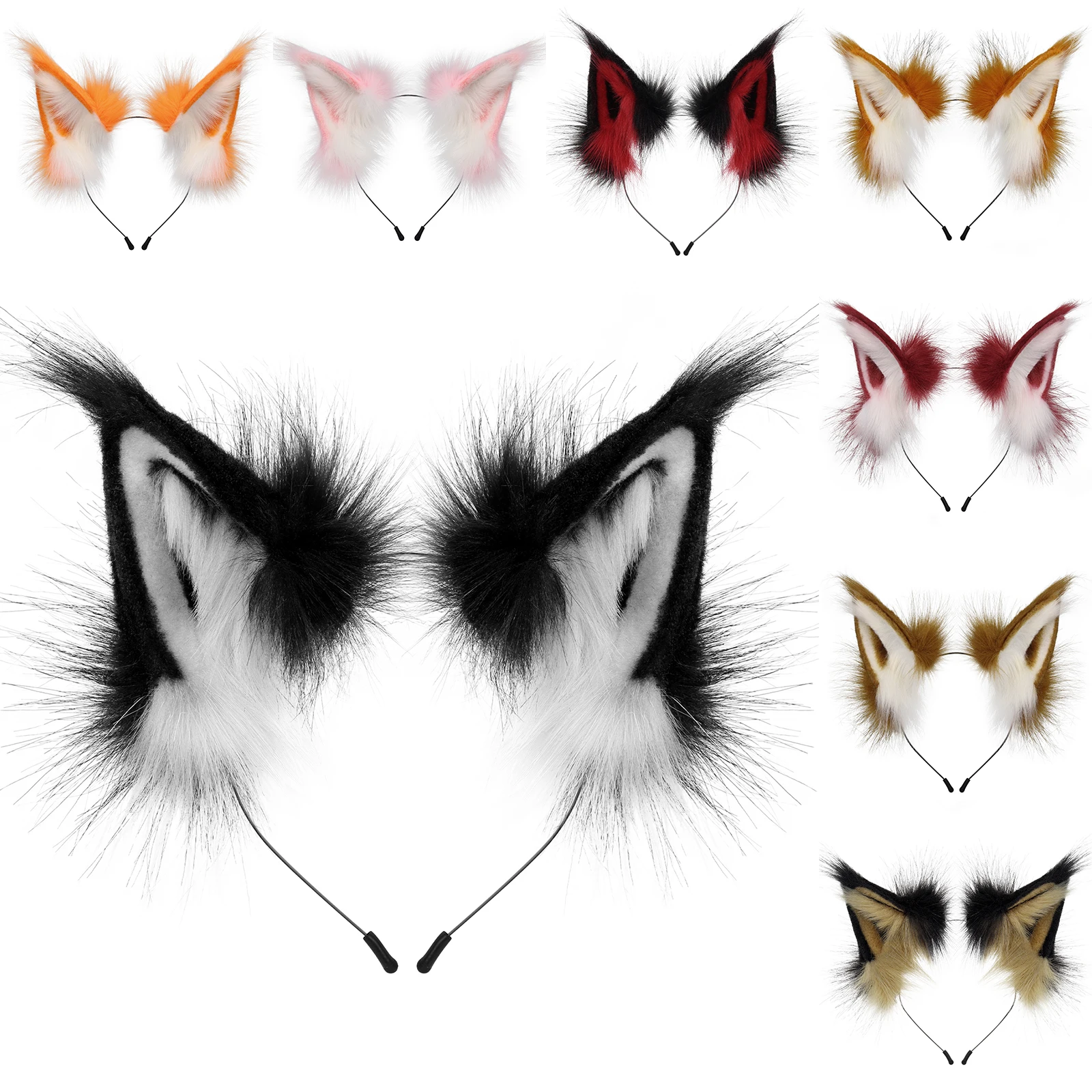 Animal Faux Fur Headband Animal Faux Fur Fox Wolf Ear Headband Furry Handmade Hairband Headwear Costume Cosplay Accessories