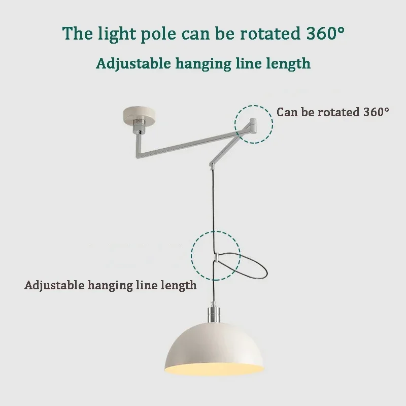 Long Pole Swing Arm Pendant Light Adjustable Restaurant Rocker Lamp Study Bar Rotatable Chandelier for Dining Room