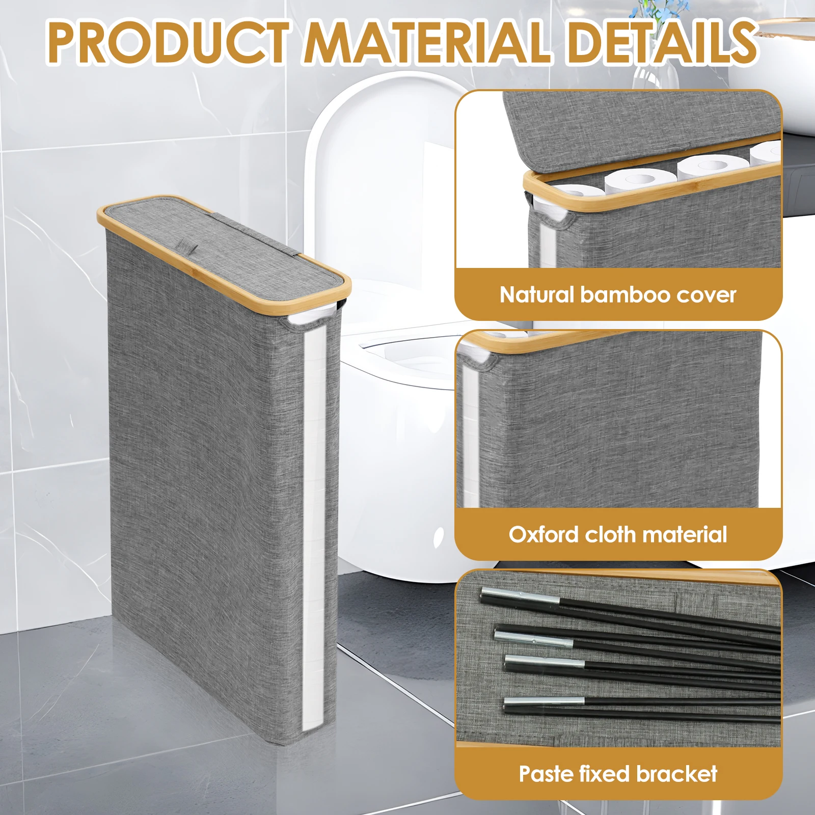 Bamboo Toilet Paper Storage Box with Oxford Cloth