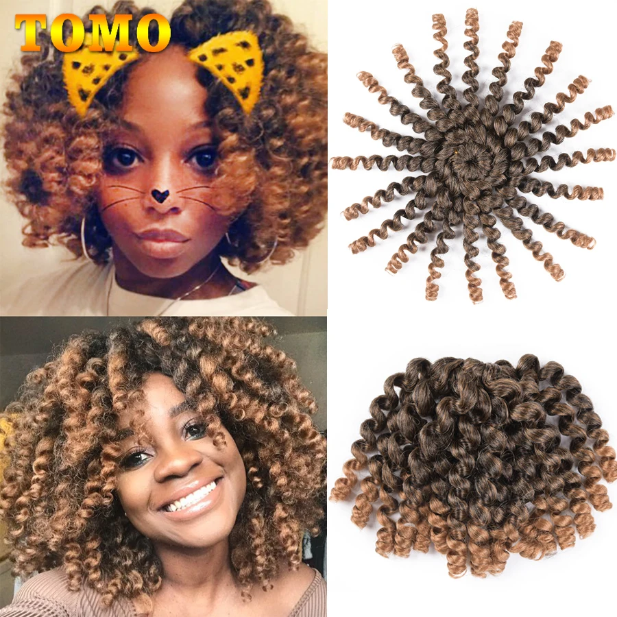 TOMO Wand Curl Jamaican Bounce Crochet Hair 8 12 Inch 20 Roots African Synthetic Crochet Braiding Hair Extensions For Girls