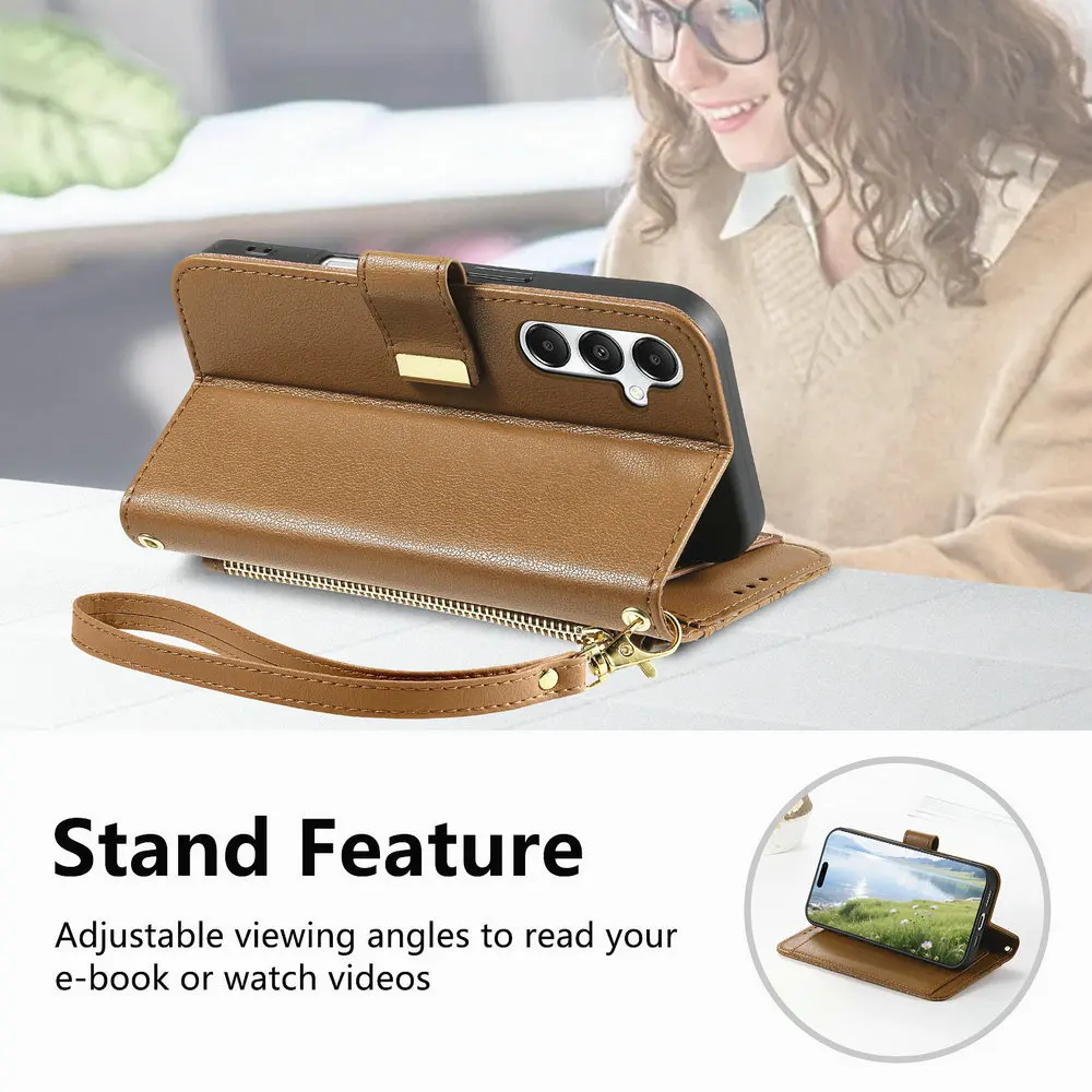 Leather Zipper Wallet with 6-Card Slot Capacity