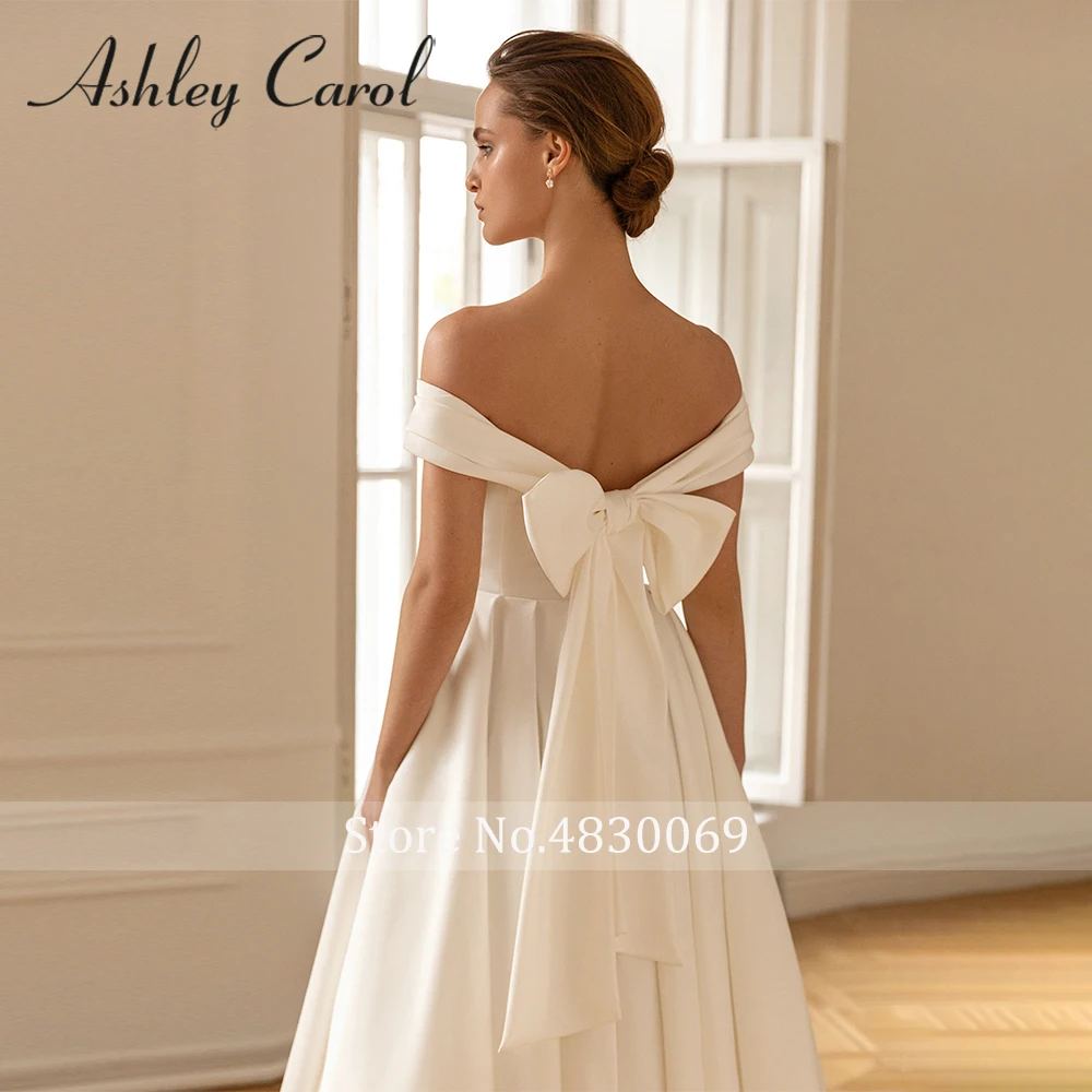 Ashley Carol Short Wedding Dress Sexy Simple Off Shoulder Satin Ankle-Length Bow Backless A-Line Wedding Gown Vestidos De Novia 4