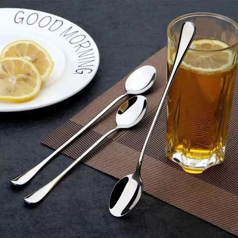 6Pcs Stainless Steel Long-Handled Ice Teaspoon Coffee Spoon Ice Cream Stirring Spoon Kitchen Accessories