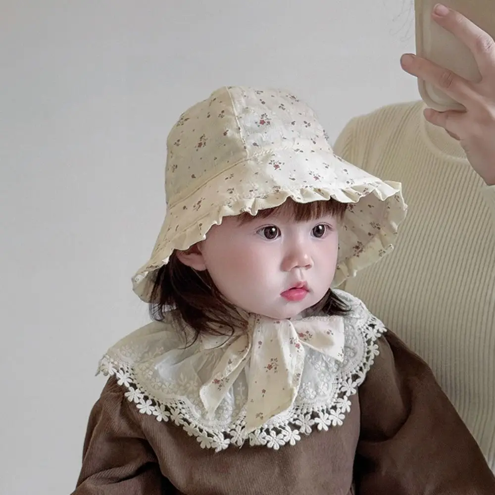 Sweet Korean Style Baby Hat Comfortable Breathable Summer Sun Cap Windproof Rope Lace Baby Bucket Hat Girls