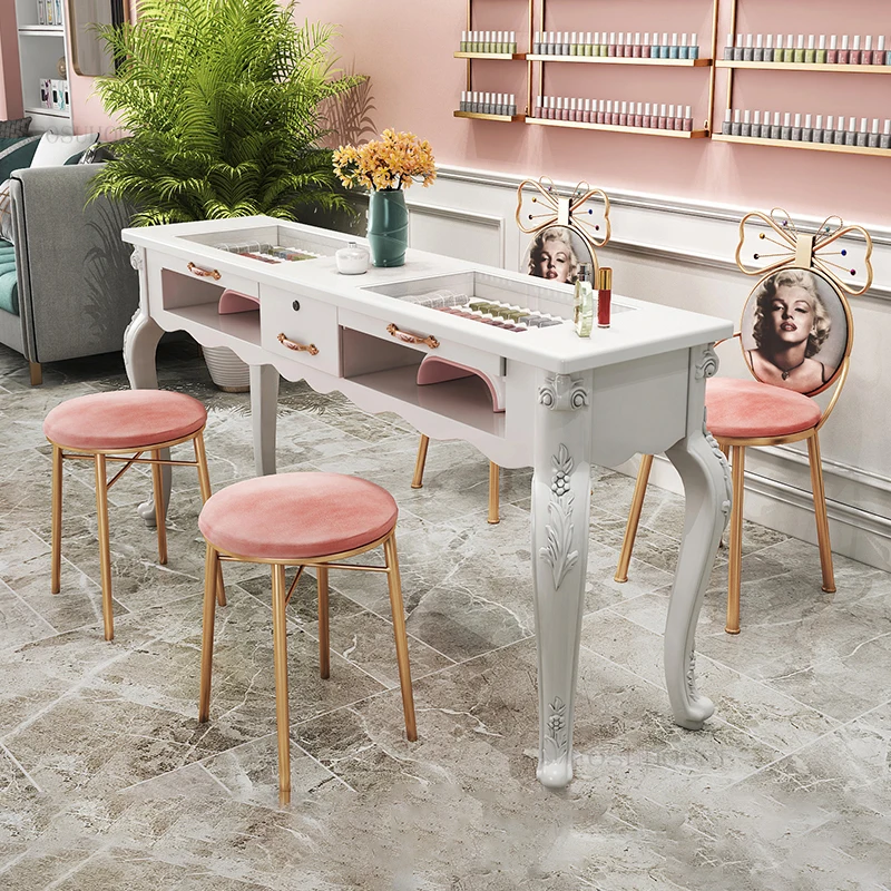 European Style Bedroom Nail Tables Fashion Simple Salon Furniture Manicure Table Luxury Home Commercial Nail Table with Drawer