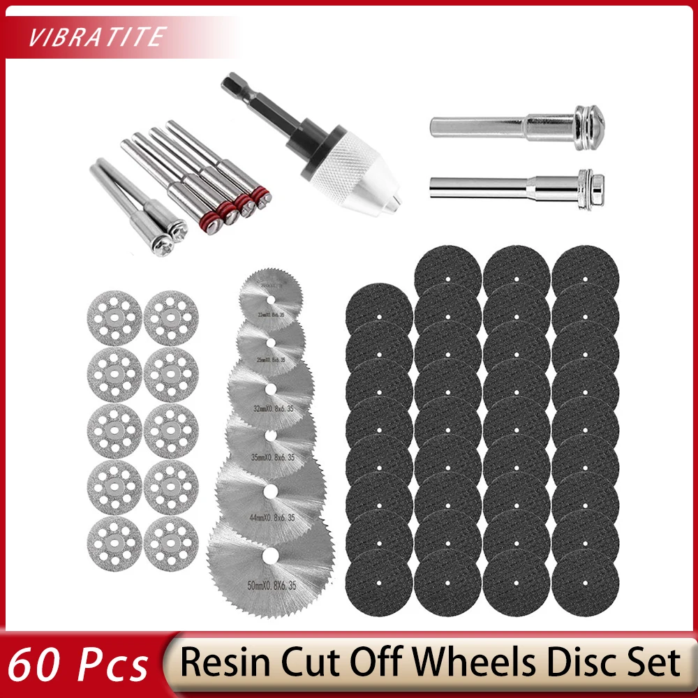 

60Pcs Rotary Cutting Wheels Tool Kit, Resin Cut Off Wheels Disc Mini HSS Saw Blades Cutter for Wood Glass Plastic Stone Metal