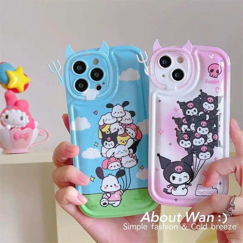 

Мультяшный Sanliou мобильный телефон Kawaii Kuromi Demon Bracket для Iphone14Promax/13/11/12, противоударный мягкий защитный чехол