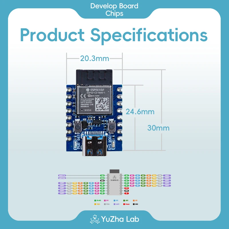 Yuzha YZ-ESP32-C3-M 코어 보드, 개발 보드, 시스템 보드, ESP32C3 Lexin 와이파이 모듈