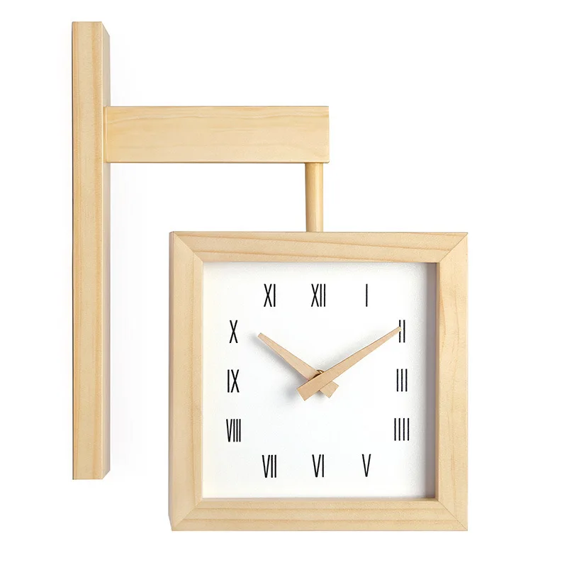 Square Double-sided Wood Wall Clock