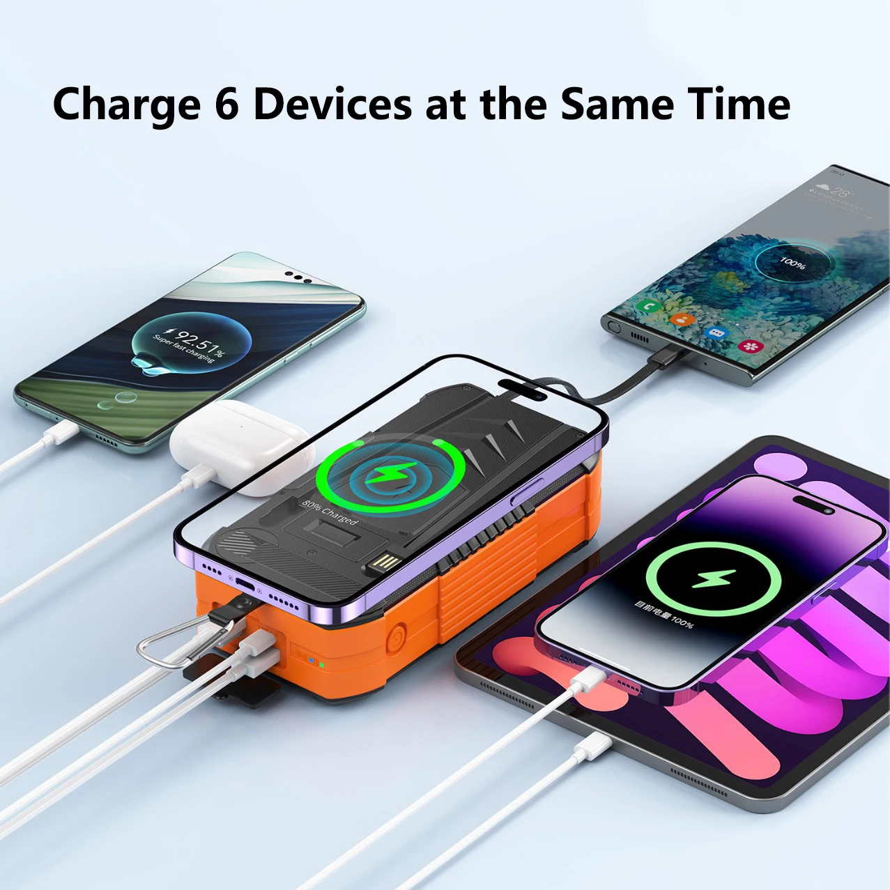 Hand Crank Solar Power Bank 40000mAh With Cable Wireless 22.5W Fast Charger Powerbank For IPhone Samsung Xiaomi External Battery_voghion.com