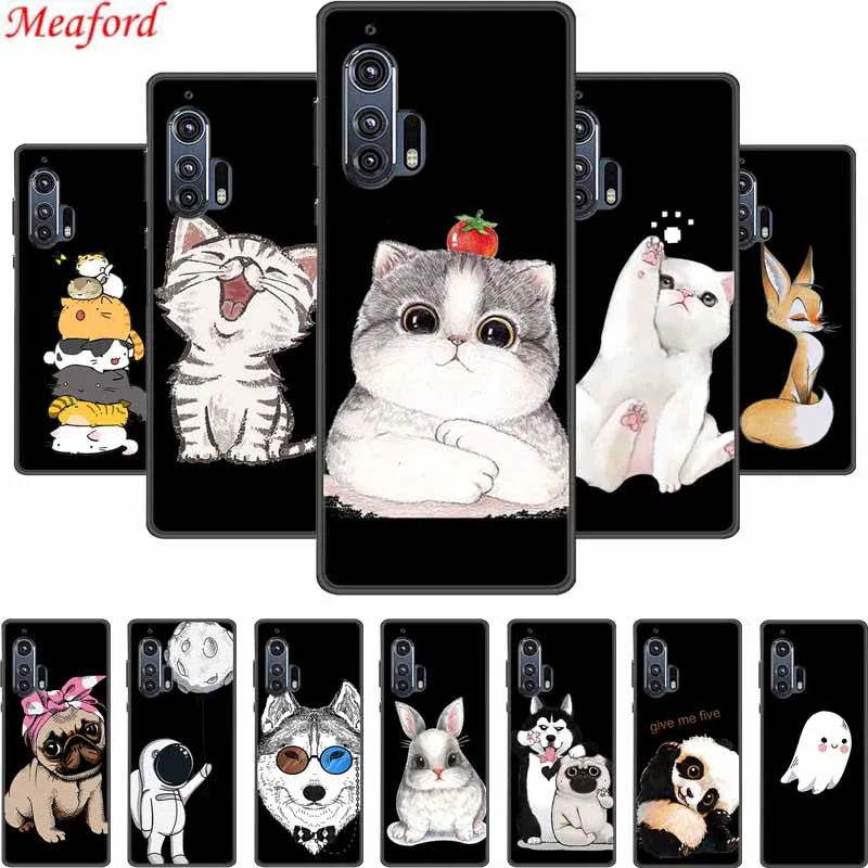 Per Motorola Edge Plus Custodia Cute Cartoon Cat Custodia Morbida In Silicone Nero Per Motorola Edge Plus 2020 Custodia Posteriore 6.7 "Borsa
