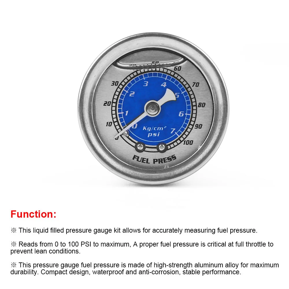 Three Colors New Aluminum Car Fuel Pressure Gauge with 2 Copper Connectors For Honda Civic CRX Acura Fuel Pressure Gauge