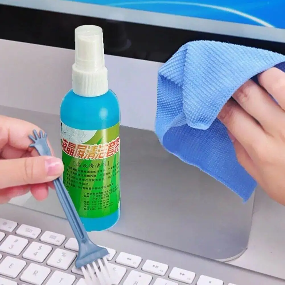 Laptop Monitor Cleaning Kit Lcd Mobile Phone Screen Cleaning Keyboard Three-piece Cleaner Cloth Set Brush Liquid U6r6