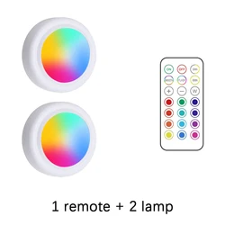 Wireless RGB LED Under Cabinet Lights with Remote Control - Battery Powered Dimmable Night Lamp (1 remote 2 lights)
