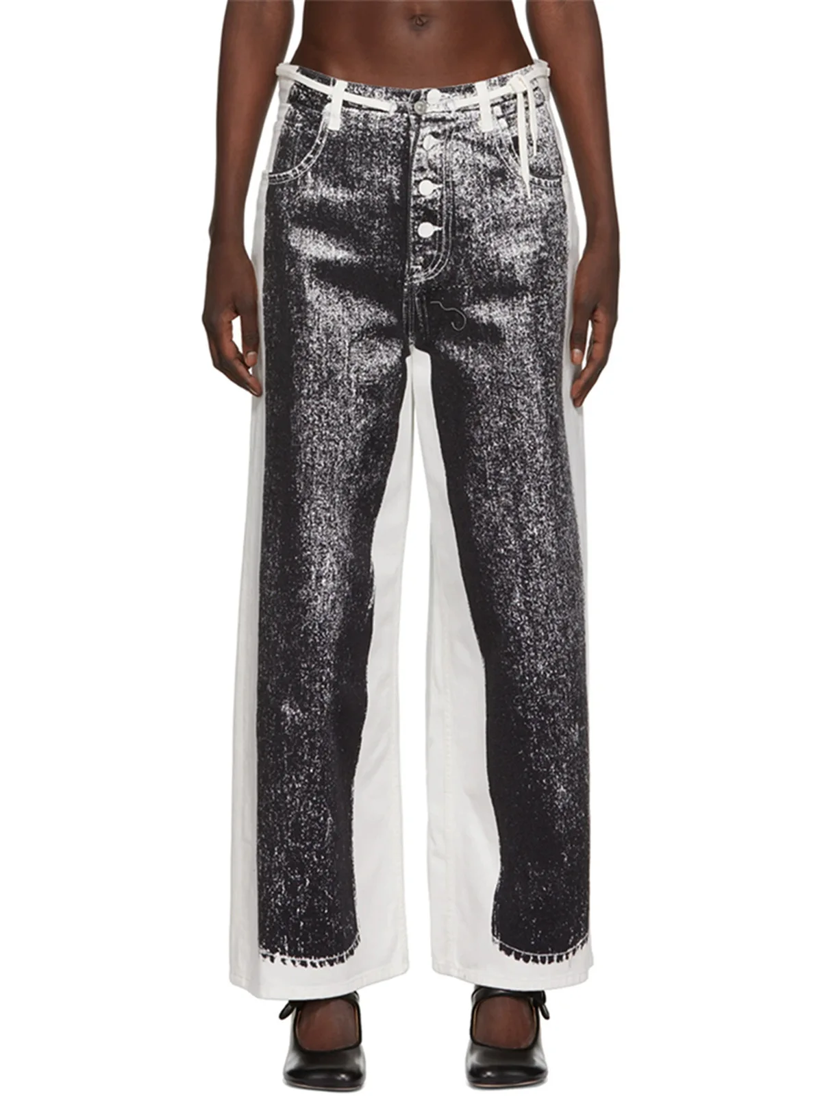 

2023 spring summer new fashionable three-dimensional printing jeans high waist loose wide leg pants female casual pants