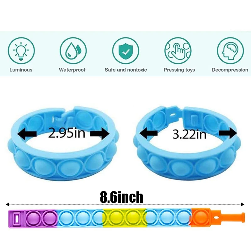 10pcs Colorful Pop Bracelet Fingertip Press Wrist Strap Toys for Kids Birthday Party Favors Guest Gifts Prizes Goodie Bag Filler