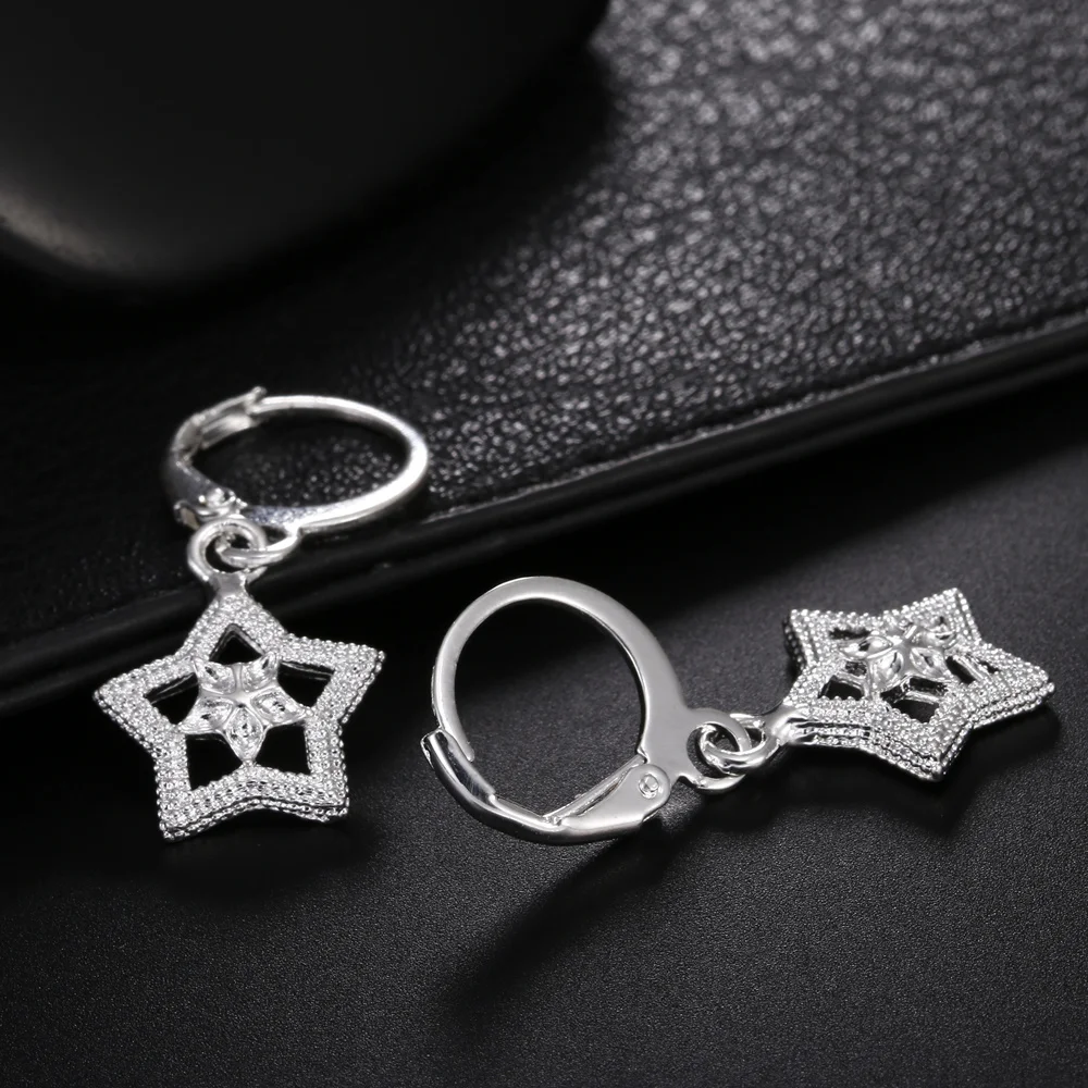 

Charms 925 Sterling Silver Pretty star drop earrings for women Ear clip high quality Fashion party wedding Jewelry Holiday gifts