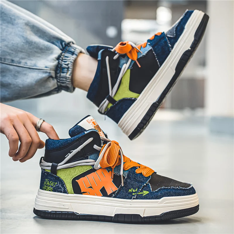 Retro Fashion High Top Sneakers Men Hip Hop Skateboard Shoes Streetwear Skate Shoes Men Breathable Chunky Mens Designer Sneakers