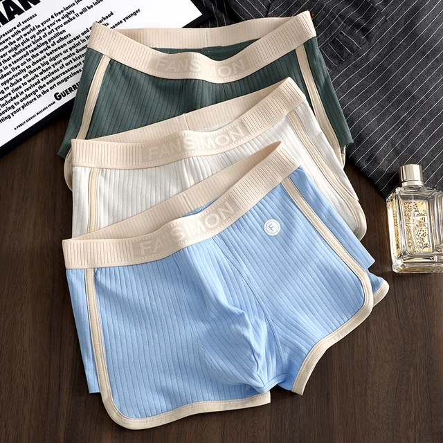 3 unids/lote nuevo Boxer ropa interior para hombre Boxershort transpirable de algodón a rayas Boxers para hombre pantalones de cuatro esquinas de cintura media de talla grande 3