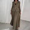 Long Dresses for Women Two Piece Dress Autumn Suit Collar Long Sleeve Pleated Skirt A-Line Slim Belt Black Dress Two-piece Set 6