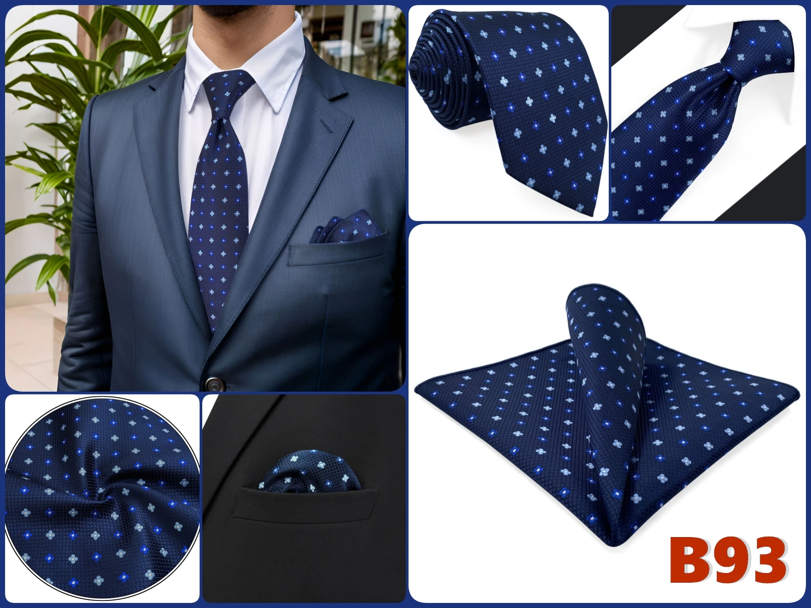 Herren-Krawatten-Set mit Einstecktuch, Blau, Marineblau, Grau, Dunkelgrün, Extra Lang 160cm, Hochzeitsgeschenk, Krawattenzubehör, Dropshipping – Detail 14