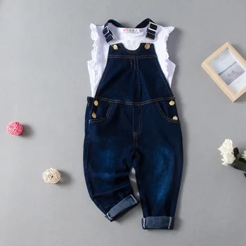 Girls' Lace T-Shirt & Denim Suspender Set 1