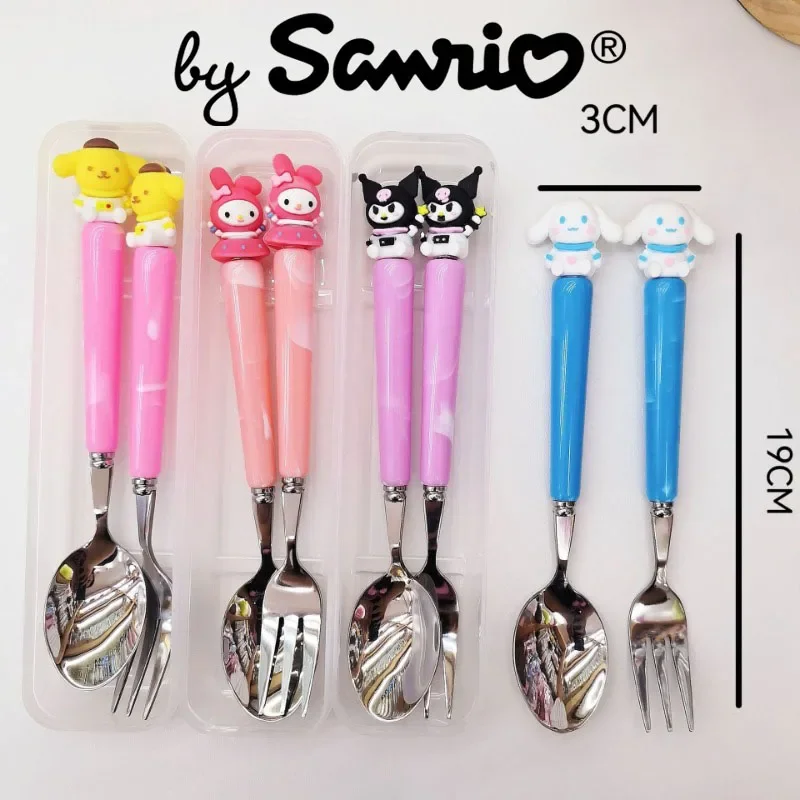 

Kawaii Sanrio Melody Kuromi Forks Spoons Cinnamoroll Tableware Two-piece Set New Portable Stainless Steel Anime Cute Creative