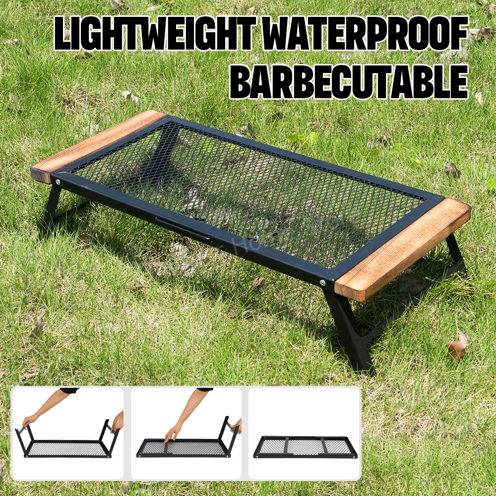 Folding Table Outdoor Camping Tables Ultralight Solid Wood Iron Mesh Table Portable Picnic BBQ Desk Travel Camping Supplies