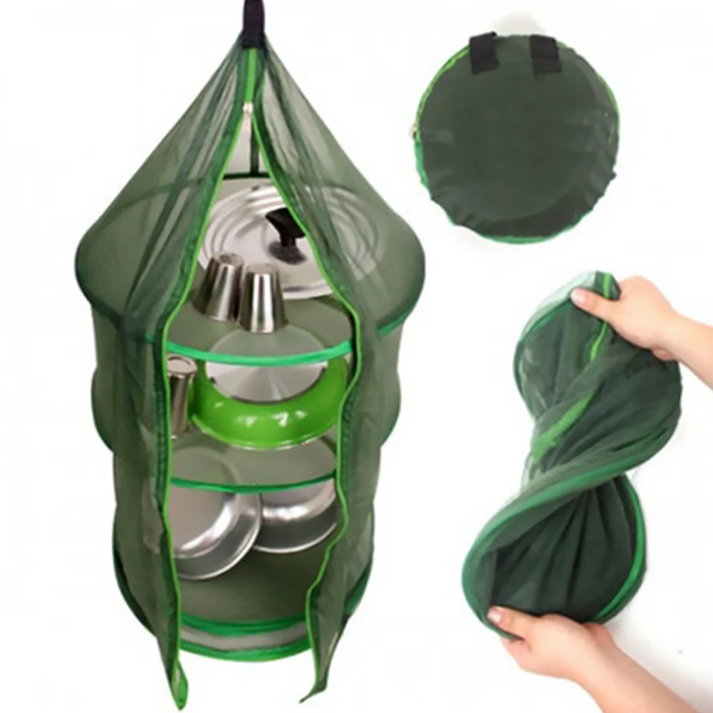 Hanging Mesh Dish Dryer Breathable Fish Drying Racks Multifunction Fish Drying Net Dustproof for Vegetables Fruits 3 Layers