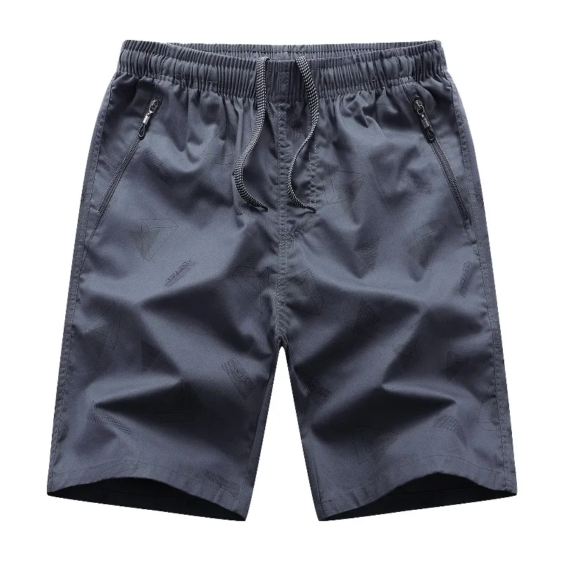 Summer Men's Geometric Zipper Bandage Printing Pockets with Elastic High Waisted Casual Loose Sports Trousers Office Lady Shorts