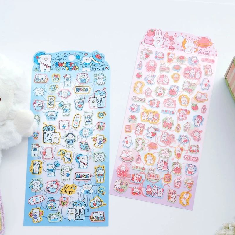 Cute Animal Cat Bear Decor Stickers For Kids Kawaii Scrapbook Junk Journal Diario Album Fotografico Phone Statioenry Pink Stickers