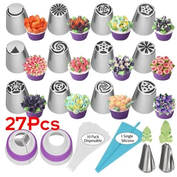 27PCS Cake Decorating Mouth Kit Stainless Steel Cake Cream Icing Piping Nozzles Pastry Bags Cupcake Decorating Baking Tools