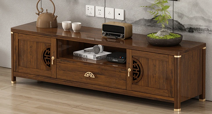

New Chinese TV Cabinet and Tea Table Modern Chinese Living Room Home Bedroom Solid Wood Locker