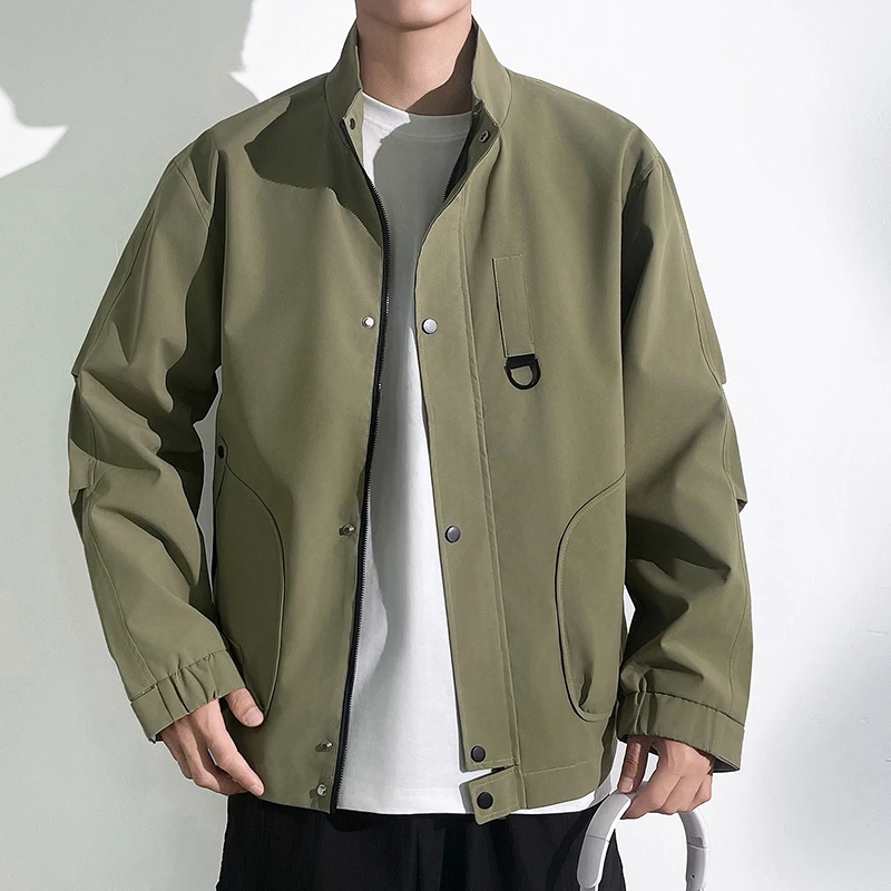 Hohe Qualität Frühling Herbst männer Casual Outdoor Jacken Streetwear Einfarbig Mäntel Jugend Lose Zipper Winddicht Tops Kleidung – Detail 8