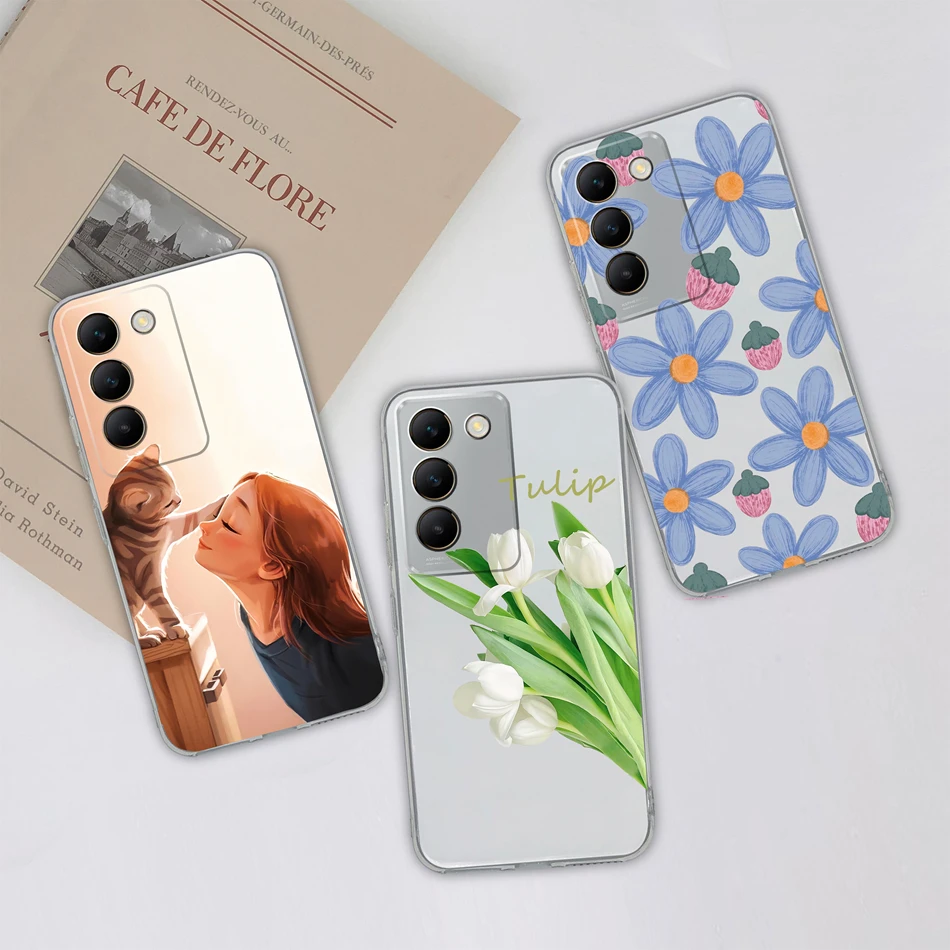 Floral Painted Transparent Shockproof Soft TPU Silicone Phone Case