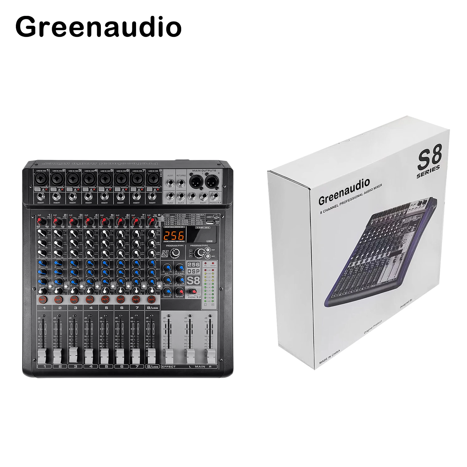 GAX-S8 프로 8채널 DJ 컨트롤러 256 DSP 리버브 효과 BT 5.0 USB 믹서 카라오케 전문 무대 공연용