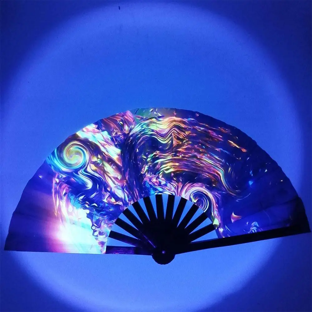 Folding Fan Hand Fan 33cm Large Folding Hand Rave Fan Chinease/Japanese Gradient Colorful Reflective Foldable Fan Music Festival Dance Gifts