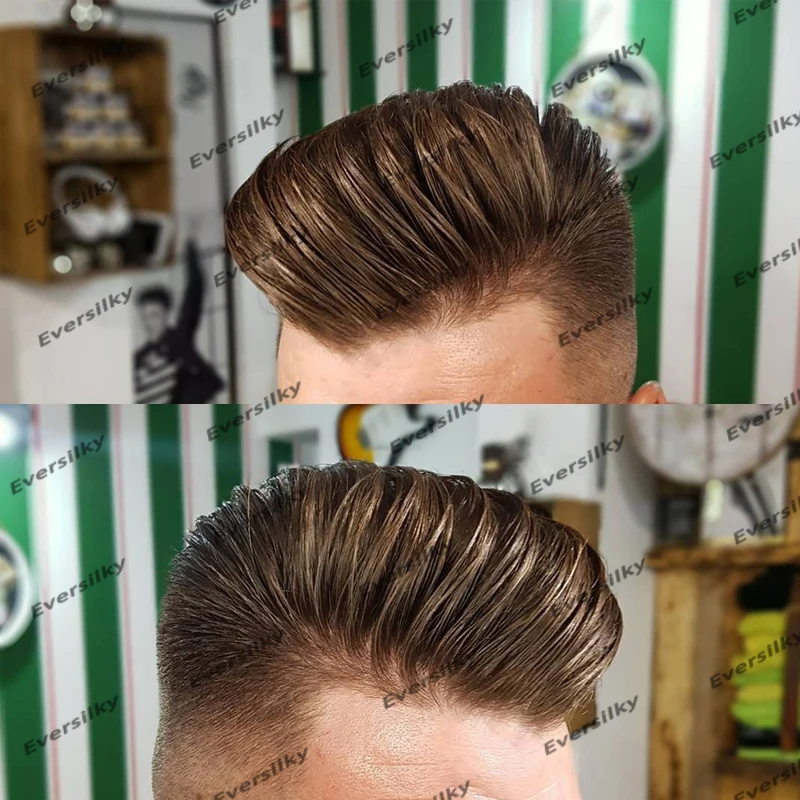 

Wholesale Price Cheap Fine Mono&NPU Base Men Toupee Straight Super Durable Man Human Hair Prosthesis System Natural Brown Color