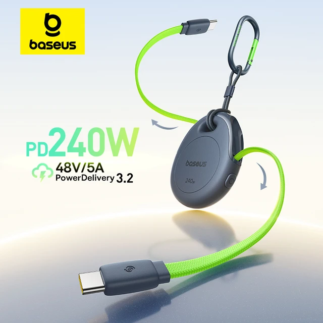 Cable retráctil Baseus 240W USB-C con clip mosquetón